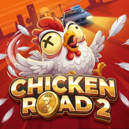 Chicken Road 2 Logo mit Polizei-Verfolgungsmotiv als Markenzeichen der neuen Version