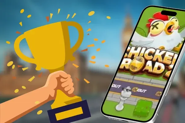 Chicken Road Bonus-Pokal-Motiv im mobilen Spiel als Belohnung für erfahrene Spieler